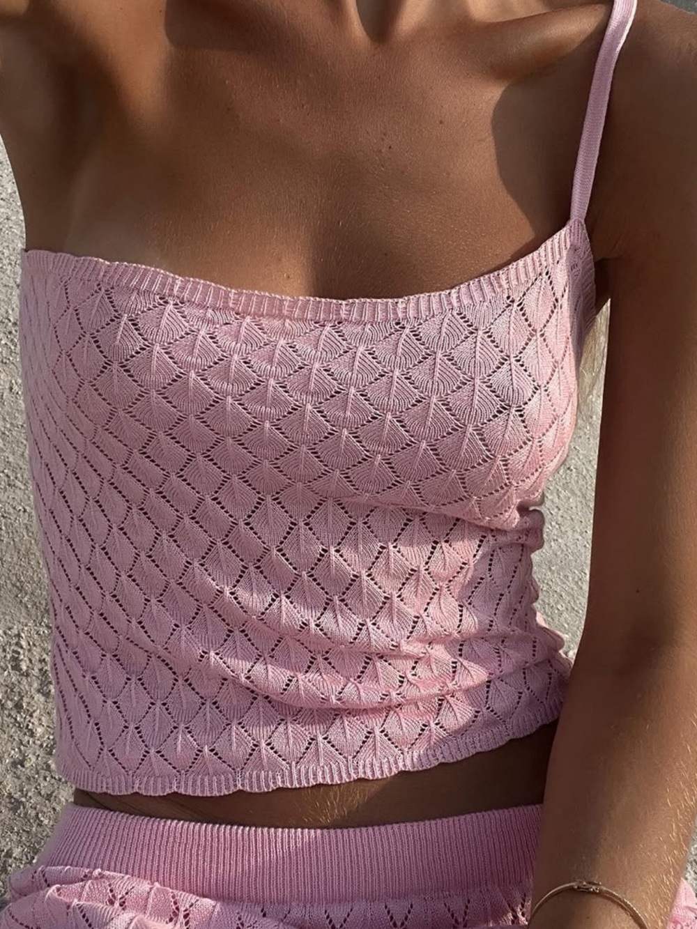 Arakii pink crochet knit tank top
